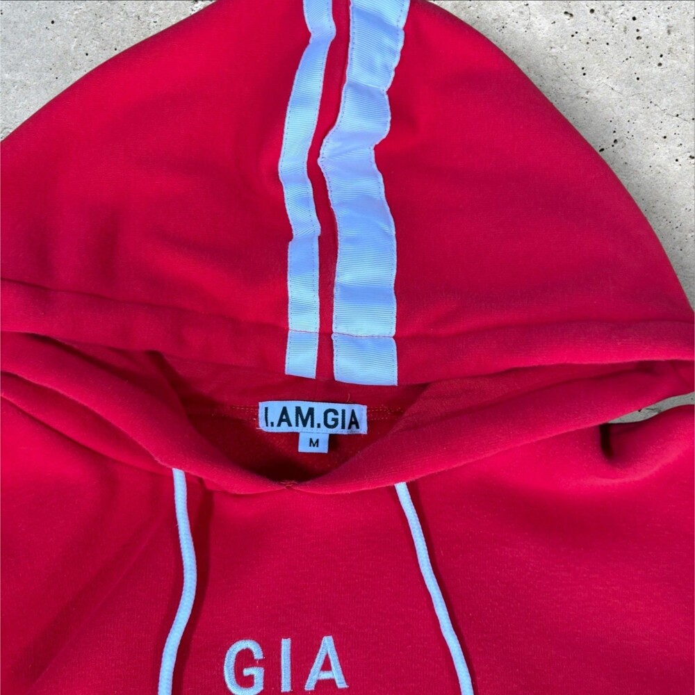 I.AM.GIA Tracksuit Set Womens M Red Cropped Hoodie Sweatpants Striped Loungewear - Picture 6 of 11